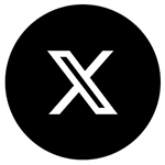 X social media logo, black circle with white X.